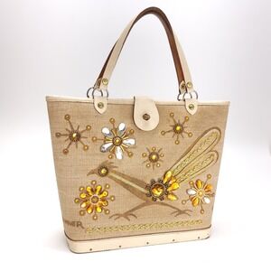 Enid Collins Of Texas Vintage‎ 1960's Purse Bag Road Runner Leather Canvas Wood